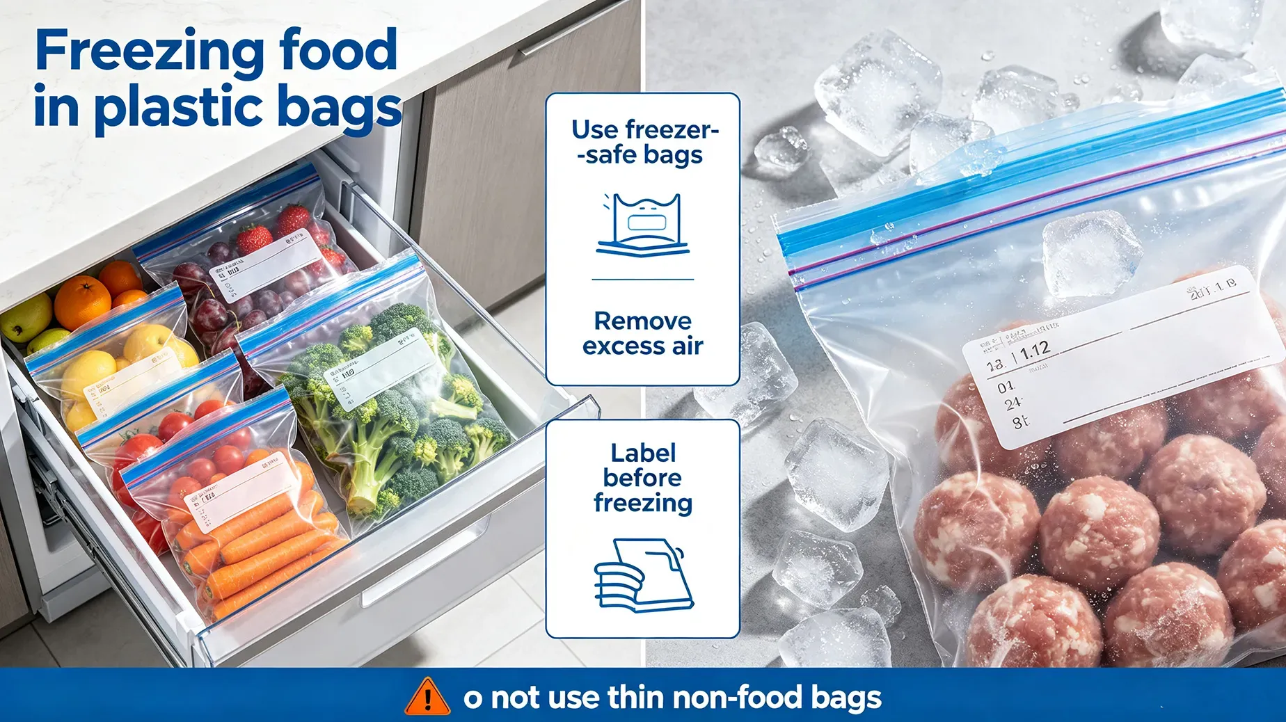 Freezing food in plastic bags Freezing food in plastic bags
