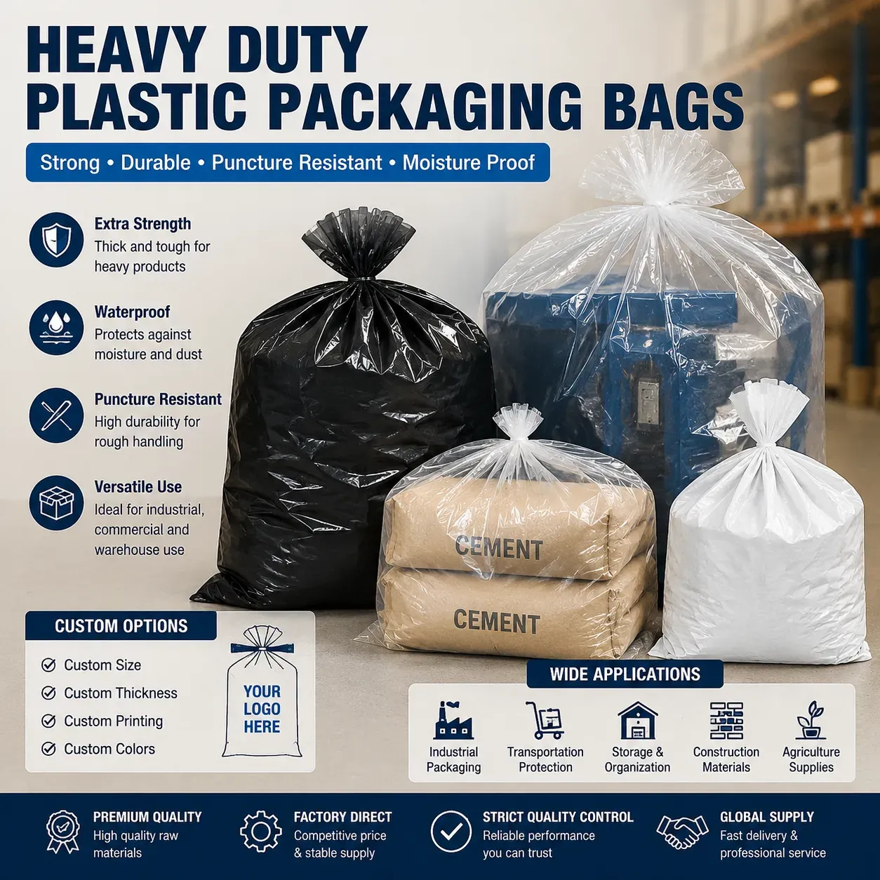 Heavy Duty Plastic Packaging Bags For Manufacturing, Construction And Warehou...