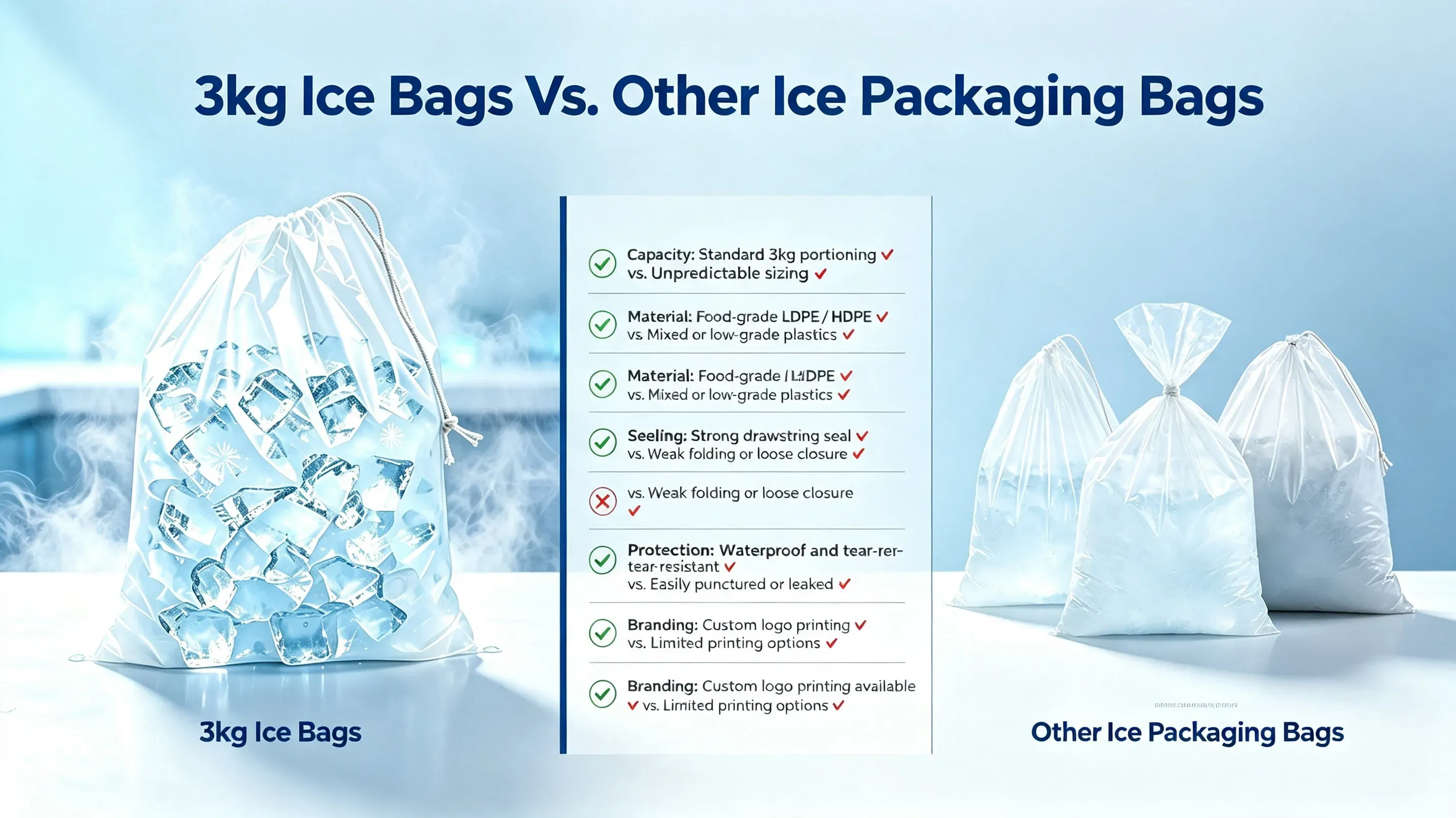 3kg Ice Bags Vs Other Ice Packaging Bags 3kg Ice Bags Vs Other Ice Packaging Bags